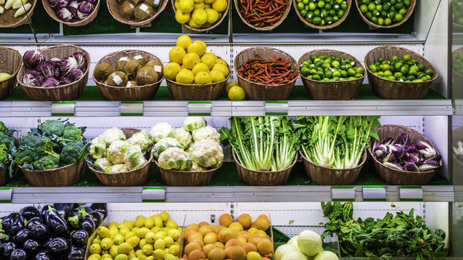 Fruits and vegetables on a supermarket