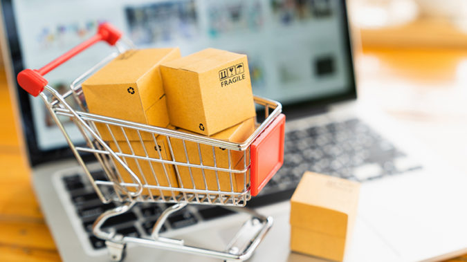 Online shopping and delivery concept, product package boxes in c